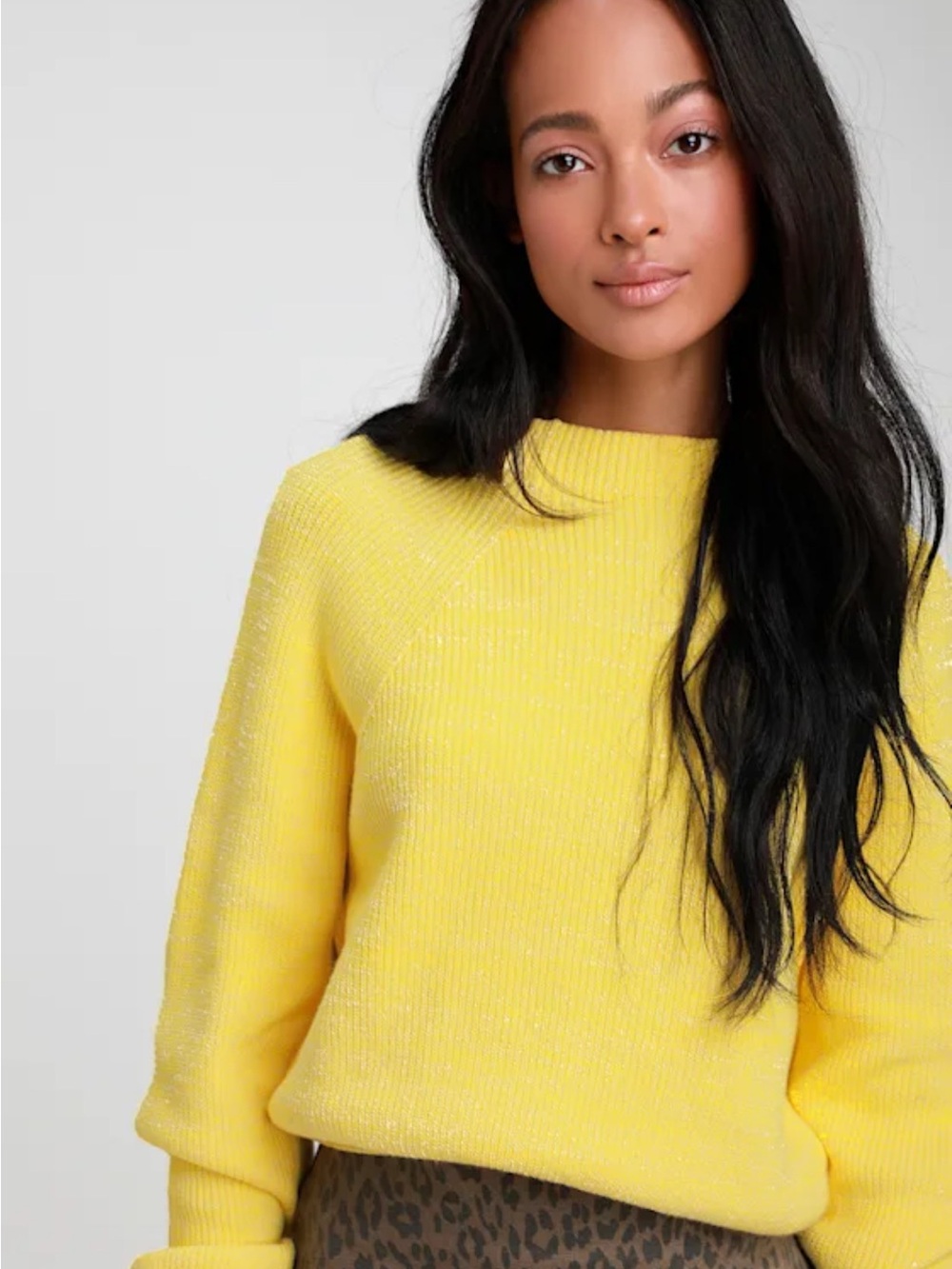 Free People Yellow Ribbed Knit Sweater Pullover Large